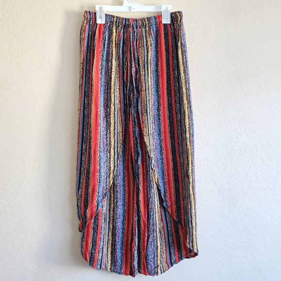 Colorful Striped Wide-Leg Vacation Boho Pants - Picture 1 of 11